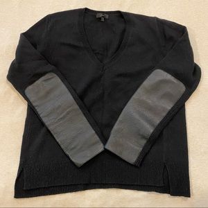 J. Crew Vneck pullover sweater with leather panel sleeves